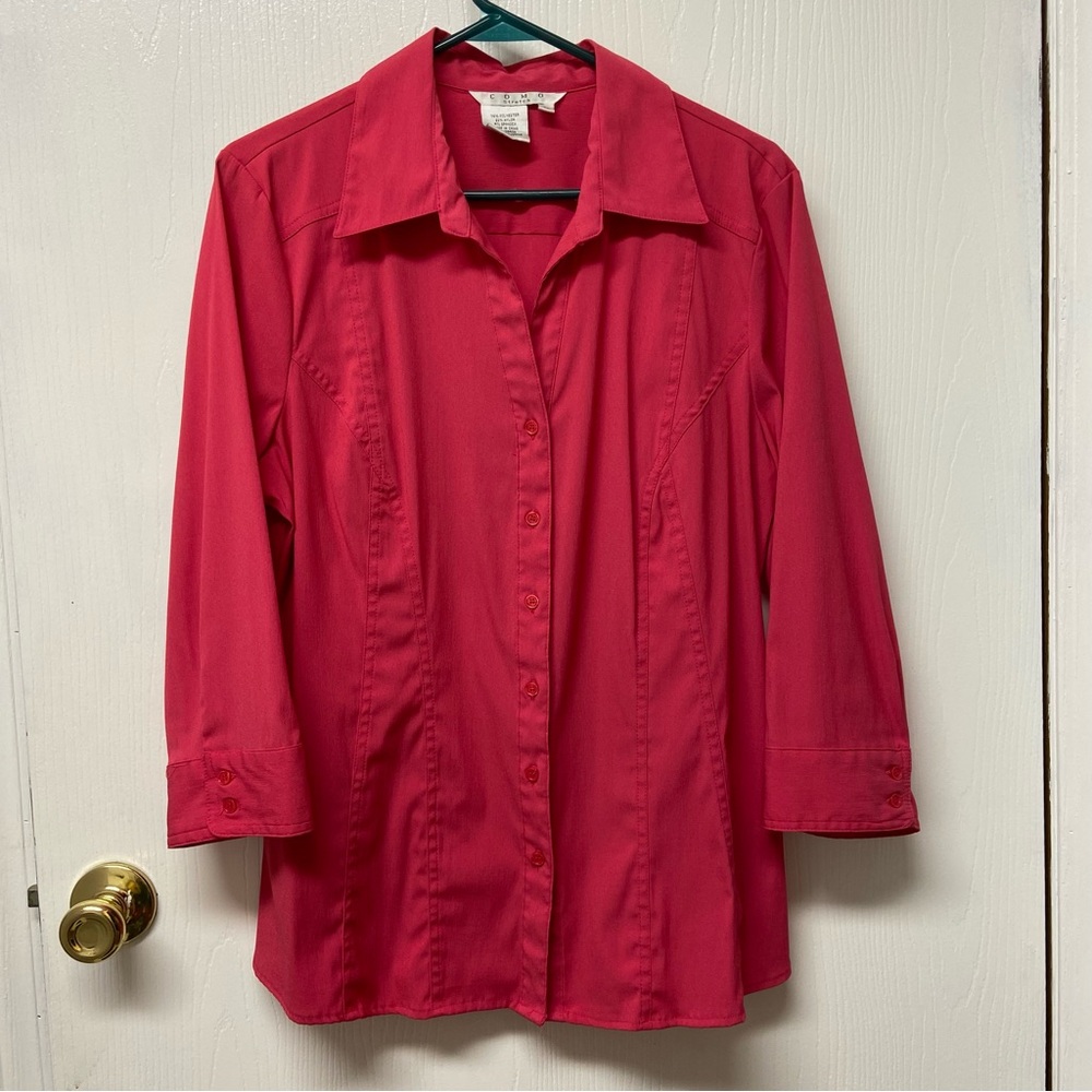 ☃️ Dark pink XL 3/4 sleeve fitted button up shirt with spandex for a great fit!